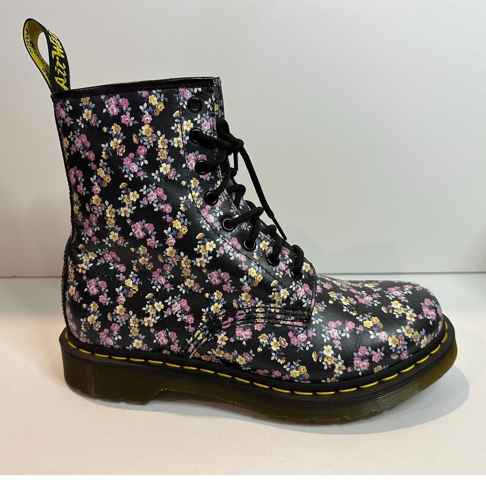 Dr. Martens 1460 Tydee Floral Combat Boots Women's Size 9 Black Lace Up - Picture 2 of 10